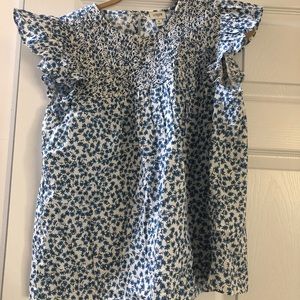 J. Crew Blouse - beautiful floral pattern and ruffle sleeves
